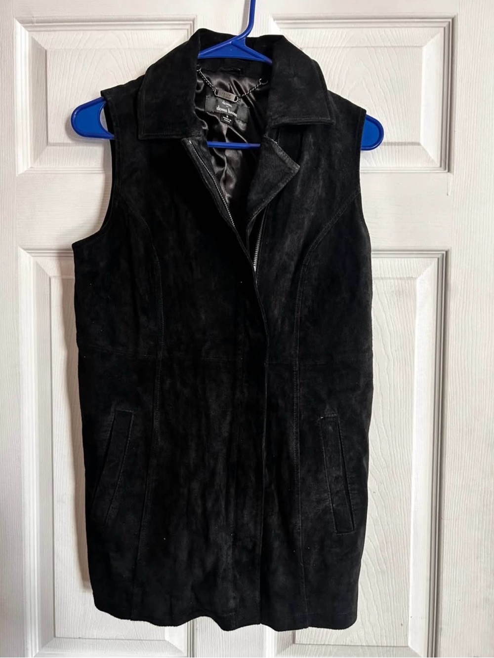 Dennis By Dennis Basso Black Leather Suede Zip Vest With Pockets Size S